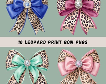 Leopard Print Coquette Bow PNGs, 10 Watercolor Bow Illustrations, Coquette Images, Shirt Graphics, Bows Sublimation, Transparent PNGs