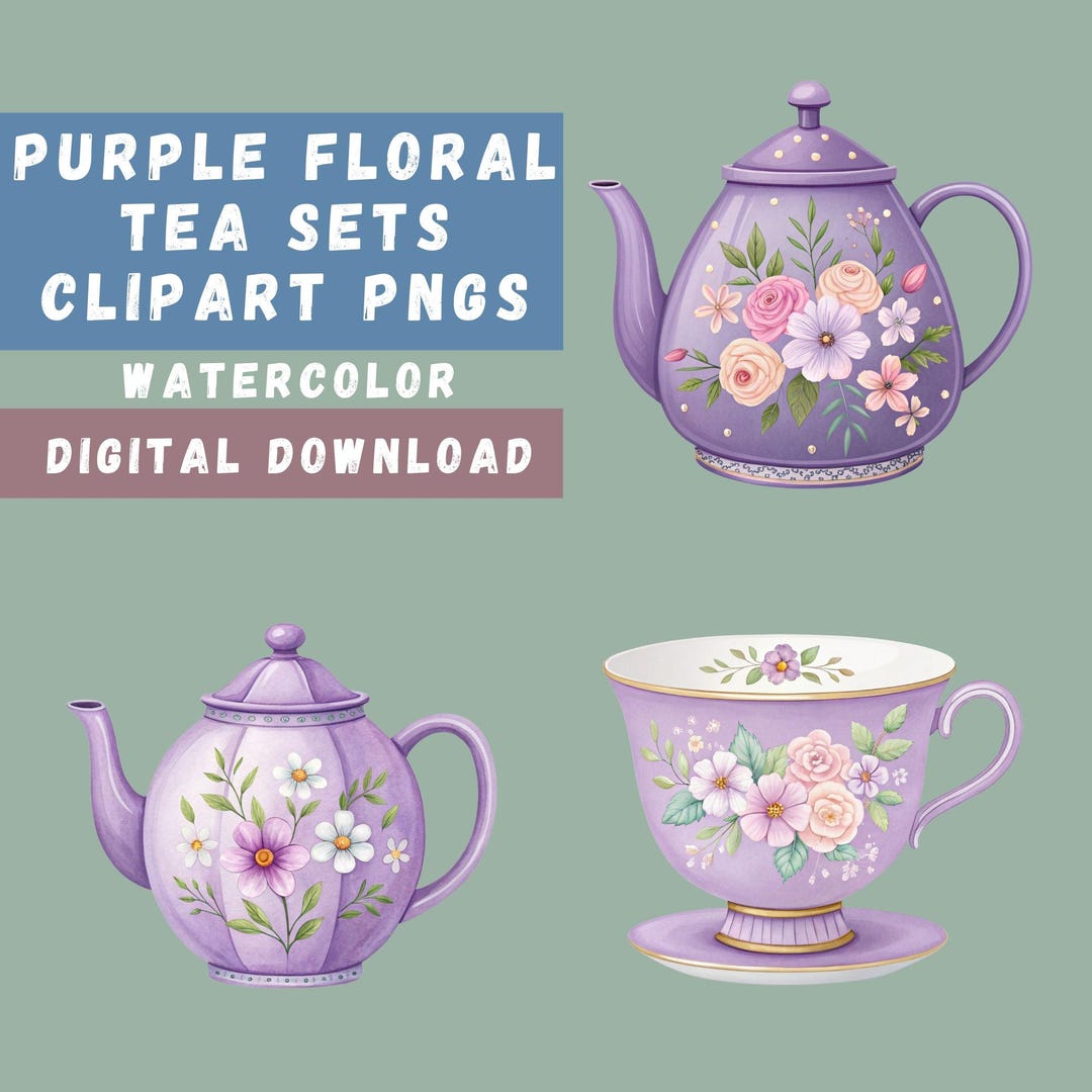 Purple Teacups Teapots Clipart Bundle 15 Watercolor Tea Set purple-teacups-teapots-clipart-bundle-15-watercolor-tea-set