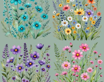 Wildflower Watercolor Designs Bundle, 12 Flower Graphics, Watercolor Flowers Clipart, Floral Illustrations, Spring Flowers, Summer Blossoms