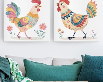 Boho Chickens Clipart Bundle, 15 Watercolor Chicken Designs, Chicken Flower Images, Scrapbook, Sublimation Chickens, Transparent PNGs