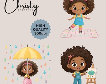 Quirky Black Girl Clipart Bundle, 15 Watercolor African American Designs, Cute Girl Images, Scrapbook, Junk Journal Art, Transparent PNGs