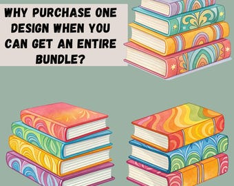 Groovy Books Clipart Bundle, 15 Watercolor Retro Style Books, Book Sublimation, Book Lover, Mug Design, T-shirt Graphics, Transparent PNGs
