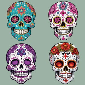 Sugar Skulls Clipart Bundle, 12 Colorful Skulls, Floral Skull Designs, Mexican Clip Art, Flower Skull Graphics, Tshirt POD, Transparent PNGs