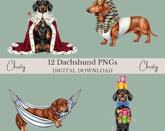 Dachshund Clipart Bundle, 12 Watercolor Doxie Designs, Dog