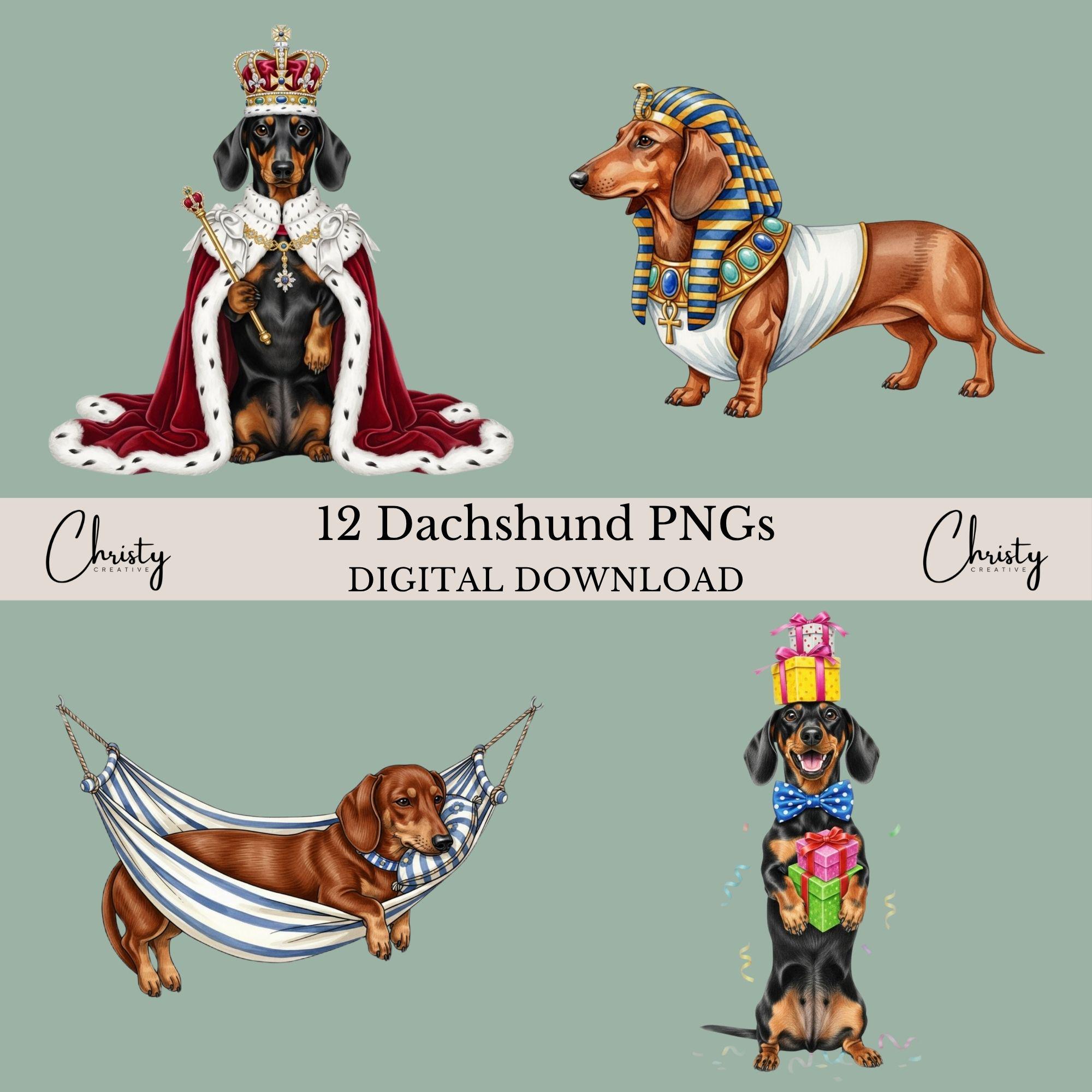 Dachshund Clipart Bundle, 12 Watercolor Doxie Designs, Dog