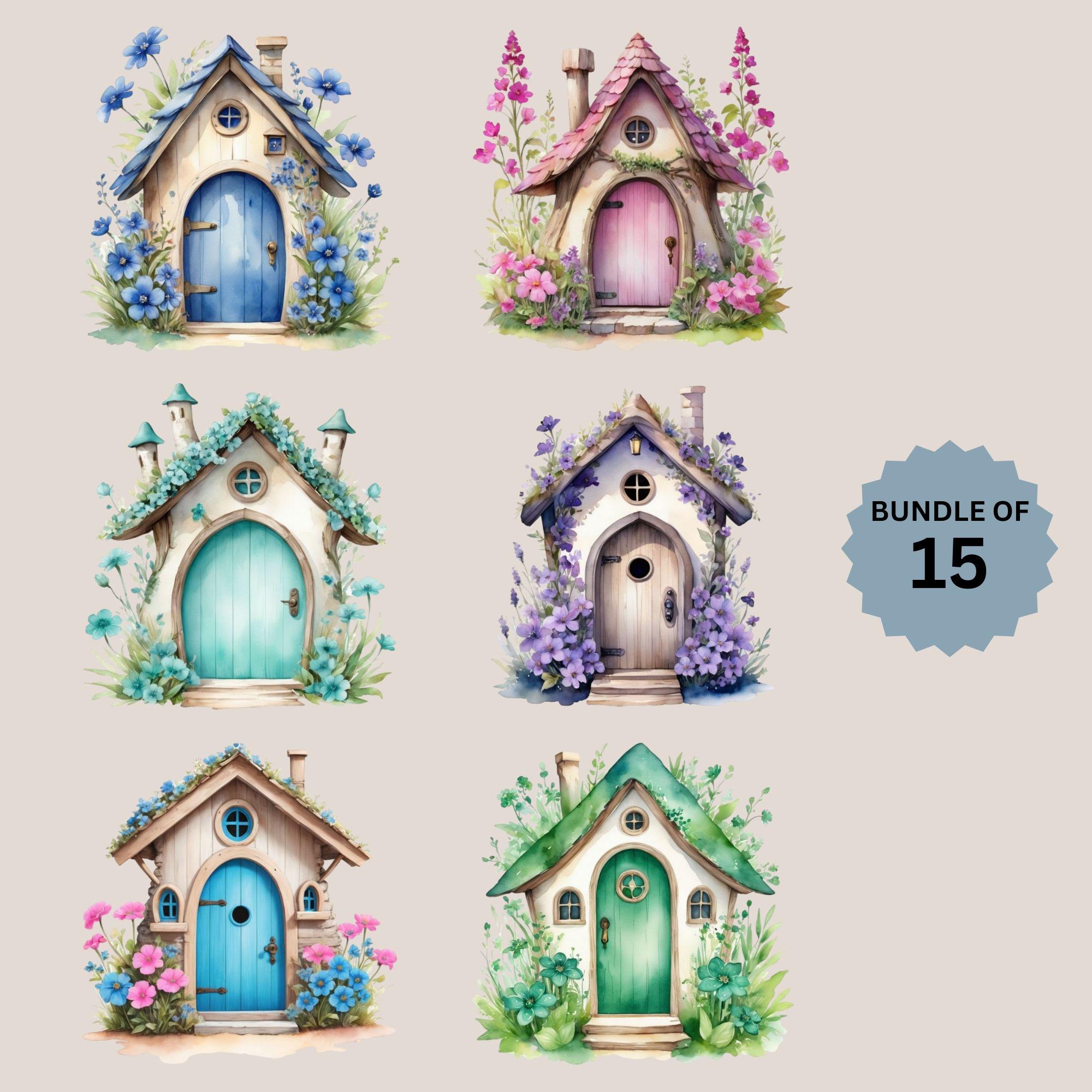 Watercolor Floral House Clipart Bundle, 15 Tiny House Designs, House ...