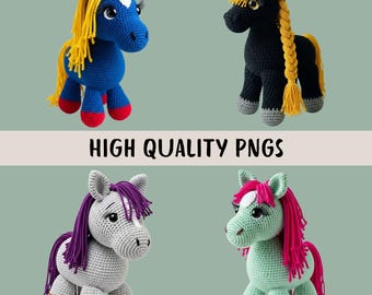 Bundle de clipart chevaux en faux fil, 15 motifs au crochet d'animaux de la ferme, travaux manuels, sublimation, PNG transparents, pas un motif