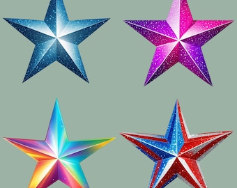 Shiny Star Clipart Bundle, 12 Glittery Looking Star Designs, Teacher Clip Art, Sparkle Star PNGs, 3D Star Clipart, Transparent PNGs