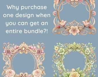 Floral Frames Clipart PNG Bundle, 15 Flower Border Designs, Flower Frames Clip Art, Flower Sublimation, Watercolor PNG, Transparent PNGs