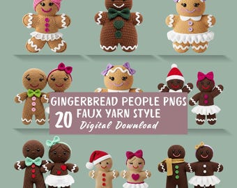 Weihnachten Lebkuchen PNG Bündel, Faux Garn häkeln Strickstil, Lebkuchen Mann & Frau, Urlaub Sublimationsmuster, NICHT Muster