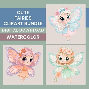 Cute Fairy Clipart Bundle, 15 Watercolor Fairy Designs, Whimsical Images, Scrapbook Graphics, Girl Nursery Decor, Transparent PNGs