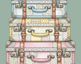 Antique Suitcases Clipart Bundle, 12 Watercolor Travel Graphics, Retro Suitcase Sublimation, Luggage Clip Art, Vacation, Transparent PNGs