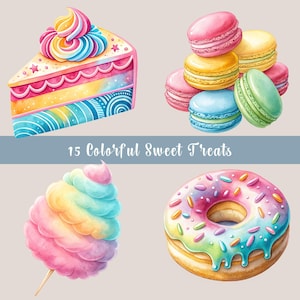 Sweet Treats PNG Bundle, 15 Colorful Treat Designs, Flowers Sublimation, Watercolor Treat Illustrations, Invitations, Junk Journal PNGs