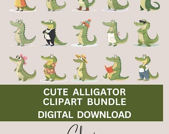 Cute Alligator Clipart Bundle, Kids Designs (Digital Download)