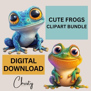 Cute Frogs Clipart Bundle, 12 Frog Graphics, Cute Frog Illustrations, Sublimation PNG, Funny Frog Clip Art, Clip Art Frogs, Frog PNGs