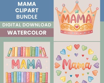 Mama PNG Bundle, 15 Aquarell MAMA, Mama Sublimationspaket, Mama Trendy Pngs, Groovy Mama T-Shirt-Designs, Mama Clipart, transparente PNGs