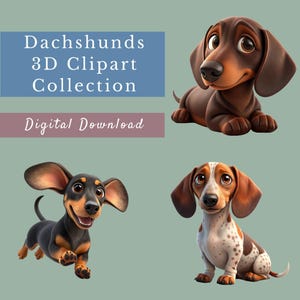 Dachshund Clipart Collection, 15 3D Dachshunds, Dog Sublimation, Dog Lover Design, Weiner Dog, Doxie Lover Images, Transparent PNGs
