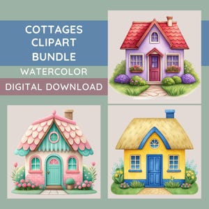 Cottage PNG Clipart Bundle, 15 Cottagecore Images, Cottagecore Sublimation, Cute House Illustrations, Wall Art Designs, Transparent PNGs