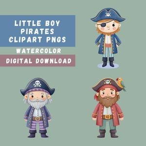 Little Boy Pirate Clipart Bundle, 15 Watercolor Pirates, Little Boy Clip Art, Cute Pirate Designs, Pirate Sublimation, Transparent PNGs