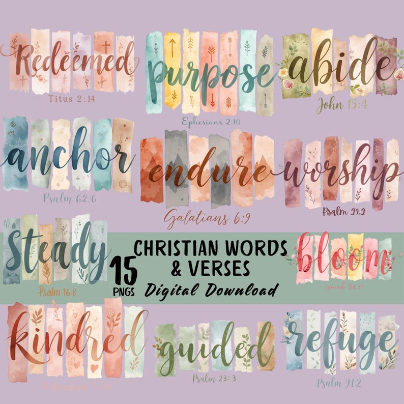 Scriptures In Script Images Watercolor Christian Verses Clipart Bundle (digital Download) - Etsy