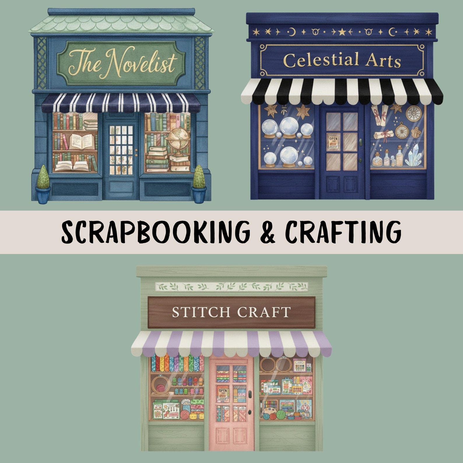 Whimsical Storefront Clipart Bundle, 15 Village Shops, Small Business ...