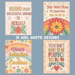 Inspirational Quotes Bundle, 15 Retro Positive Quotes, Teen Room Decor, Motivational Sticker Designs, Scrapbook Journal, Printable Wall Art
