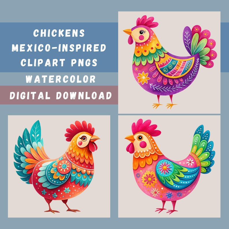 Chicken PNG Clipart Bundle, 15 Mexico-inspired Chickens, Chicken ...