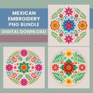 Mexican Embroidery PNG Bundle, 15 Hispanic Flower Designs, Mexican Floral Sublimation, Shirt Designs, Fiesta Party Clipart, Transparent PNGs