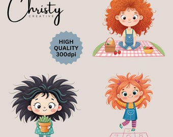 Quirky Girl Clipart Bundle, 15 Watercolor Girl Designs, Whimsical Girl Images, Scrapbook, Card and Junk Journal Art, Transparent PNG