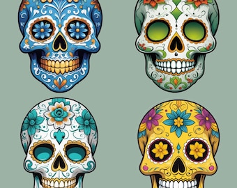 Sugar Skulls Clipart Bundle, 12 Colorful Skulls, Floral Skull Designs, Mexican Clip Art