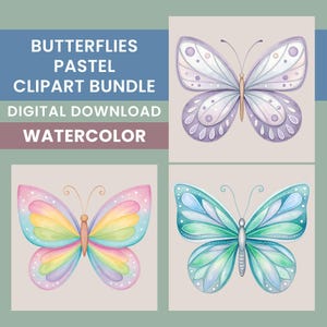 Butterflies Clipart Bundle, 15 Pastel Watercolor Butterflies, T-shirt Designs, Nursery Decor, Scrapbook, Junk Journal Art, Transparent PNGs