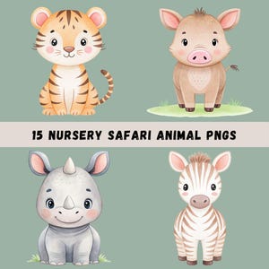 Safari Animals Clipart Bundle, 15 Watercolor Animal Illustrations, Nursery Decor, Kids Clip Art, Printable Wall Art, Transparent PNGs