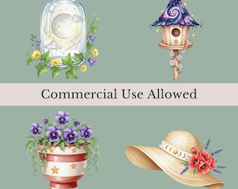 Celestial Cottagecore Clipart PNG Bundle, 20 Watercolor Mystical Magical Designs, Card Making, Crafting, Whimsical Moon & Stars Sublimation