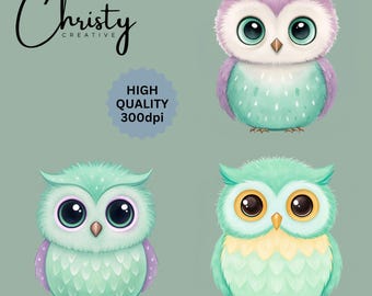 Pastel Owl Clipart Bundle, 15 Watercolor Owl Designs, Stationery, Junk Journal, Scrapbook Images, Printable Wall Art, Transparent PNG