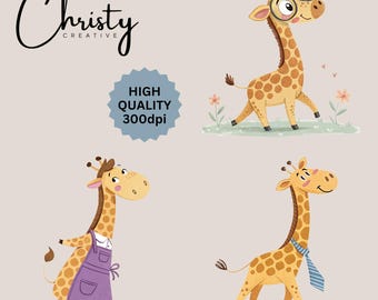 Akvarell giraff clipart-paket, söta barnrums-PNG:er (digital nedladdning)