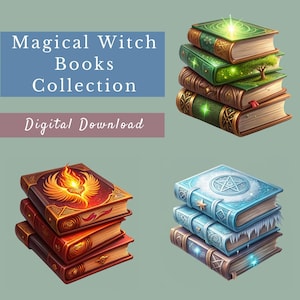 Magical Books Clipart, 15 Fantasy Book Images, Book Sublimation, Enchanted Clip Art, Vintage Book Designs, Magic Books, Transparent PNGs