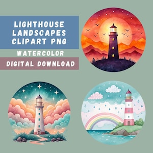 Lighthouse Clipart PNG Bundle, 15 Watercolor Lighthouses, Lighthouse Sublimation, Nautical Seaside Art Set, Commercial Use, Transparent PNGs