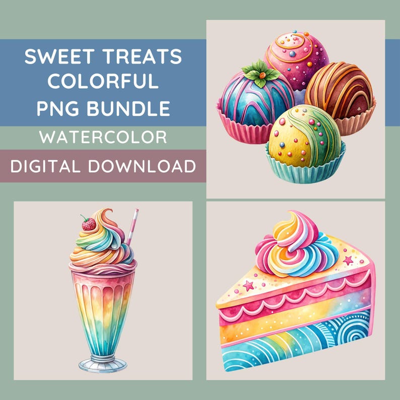 Sweet Treats PNG Bundle, 15 Colorful Treat Designs, Flowers Sublimation ...