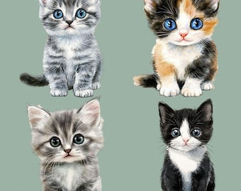 Watercolor Kitten Clipart Bundle, 12 Cute Cat Graphics (PNG Digital Download)