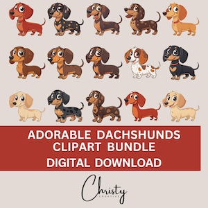 Dackel Clipart Bundle, 15 Weiner Hunde-Designs, Dackel Illustrationen, Scrapbook Hunde, Cartoon Hunde, Hundeaufkleber Kunst, transparente PNGs