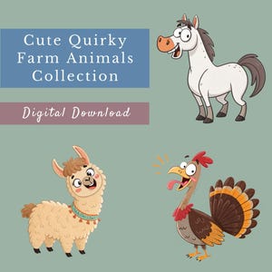 Bundle de cliparts insolites animaux de la ferme, 15 animaux rigolos aquarelles, sublimation de la ferme, cheval original mignon, vache, mouton, cochon, PNG transparents