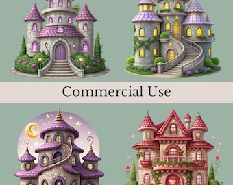Castle Clipart Collection, 15 Stone Castles, Fantasy Sublimation, Enchanted, Fairytale Designs, Magical Clip Art Bundle, Transparent PNGs