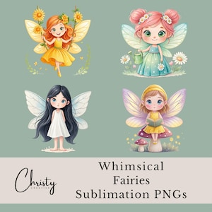 Whimsical Fairy Sublimation PNGs, 15 Watercolor Fantasy Fairy Clipart, Magical Decor, Nursery Wall Art, Cute Girl Clip Art, Transparent PNGs