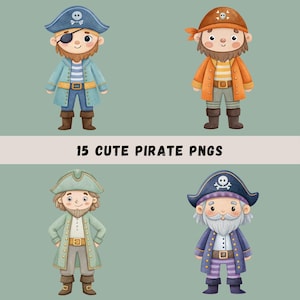 Little Boy Pirate Clipart Bundle, 15 Watercolor Pirates, Little Boy Clip Art, Cute Pirate Designs, Pirate Sublimation, Transparent PNGs