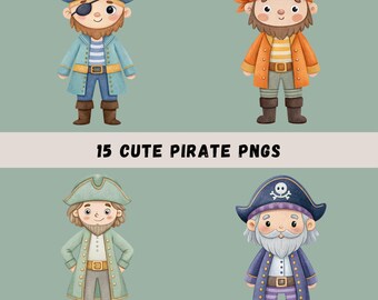 Little Boy Pirate Clipart Bundle, 15 Watercolor Pirates, Little Boy Clip Art, Cute Pirate Designs, Pirate Sublimation, Transparent PNGs