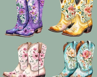 Cowgirl Stiefel Clipart Bundle, 12 Pastell Stiefel Grafiken, Aquarell Stiefel Clip Art, Transparente PNGs, Cowgirl Stiefel Illustrationen, Stiefel PNGs