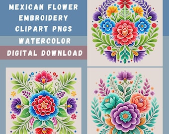Mexikanische Blumen PNG Bundle, 15 Hispanic Blumendesigns, Mexikanische Blumensublimation, Shirt Designs, Fiesta Party Clipart, Transparente PNGs
