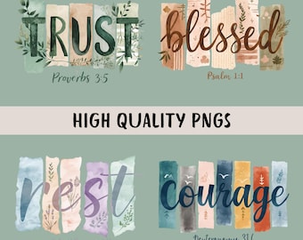 Watercolor Christian Verses Clipart Bundle, Faith PNGs (Digital Download)