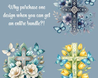 Christian Cross Clipart Bundle, 15 Floral Cross Designs, Religious PNGs, Flowers, Religion, Shirt Designs, Sublimation Cross, Transparent