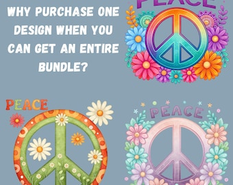 Peace Signs Clipart Bundle, 15 Watercolor Retro Peace Signs, Peace Sign Sublimation, Groovy Floral Illustrations, Peace, Transparent PNGs